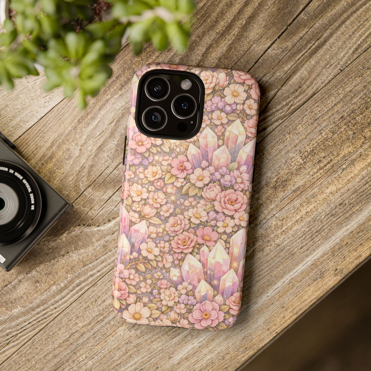 iPhone Case — Angelic Crystal Garden Phone Case — Pink Floral Quartz Protective Cover
