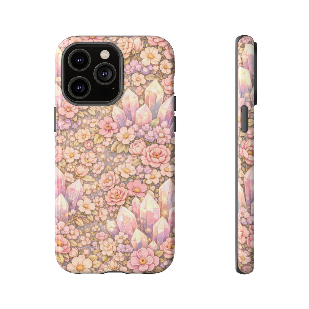 iPhone Case — Angelic Crystal Garden Phone Case — Pink Floral Quartz Protective Cover