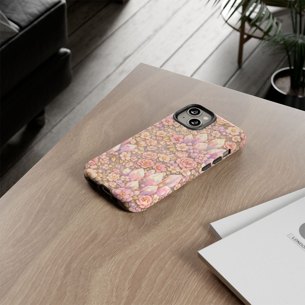 iPhone Case — Angelic Crystal Garden Phone Case — Pink Floral Quartz Protective Cover
