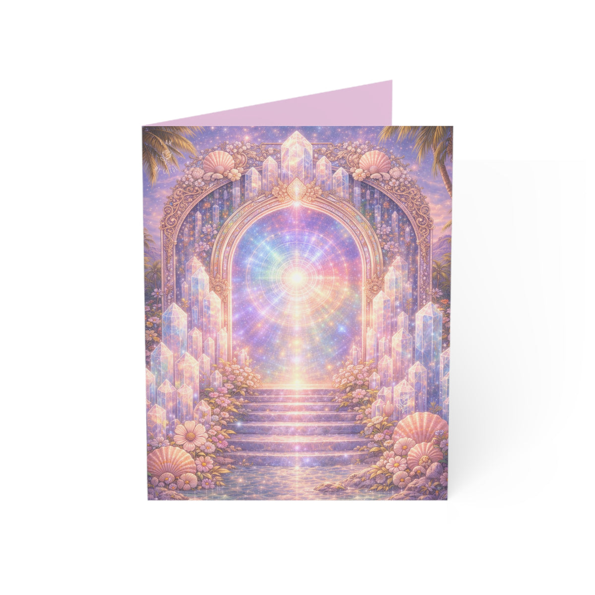 Lemurian Crystal Portal Greeting Card — Ethereal Crystal Stairway Blank Note (1/10/30/50 pcs)