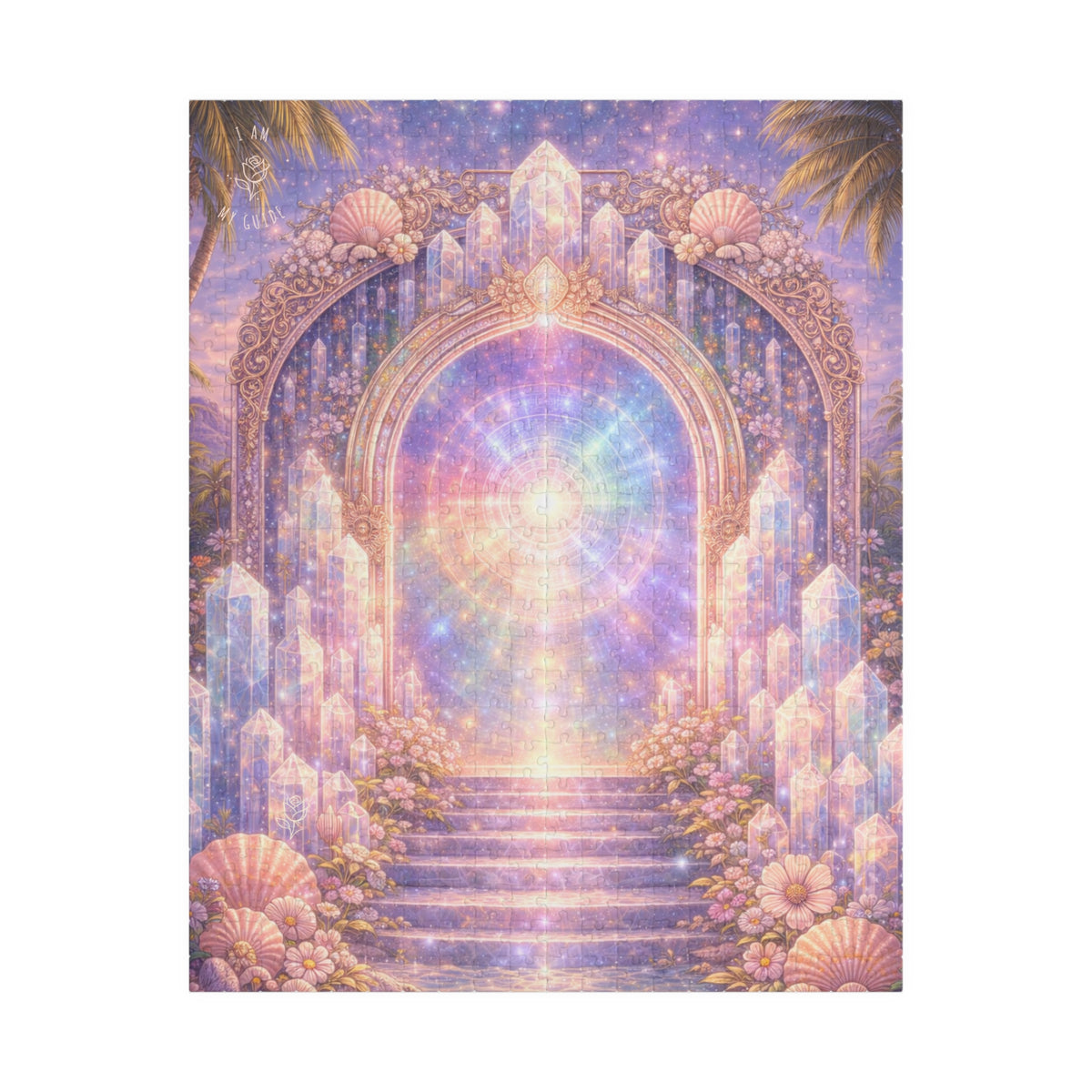Lemurian Crystal Portal Jigsaw Puzzle — Ethereal Stairway to Light (110/252/520 pcs)