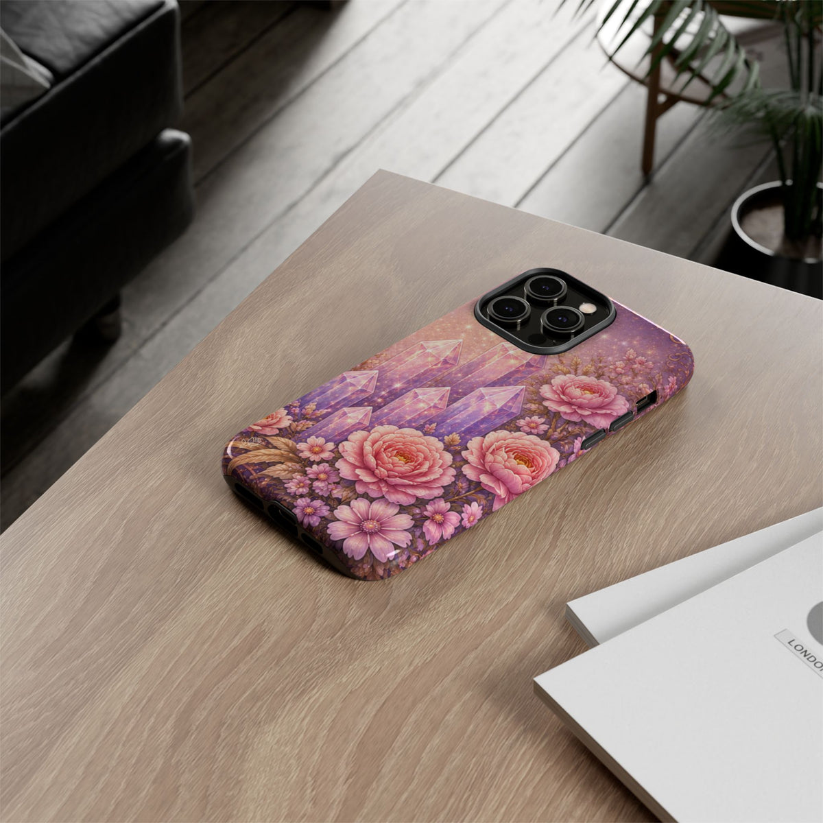 Lilac Quartz Garden Phone Case — Pink Floral Gemstone iPhone Cover
