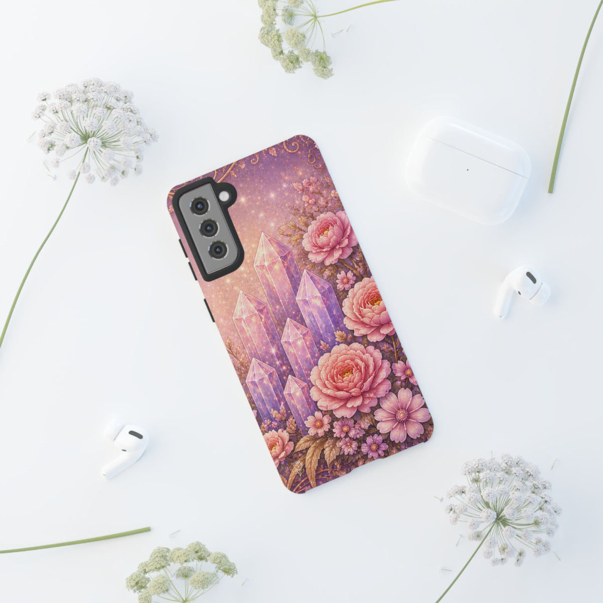 Samsung Galaxy Crystal Garden Phone Case — Pink Floral Crystal Phone Cover