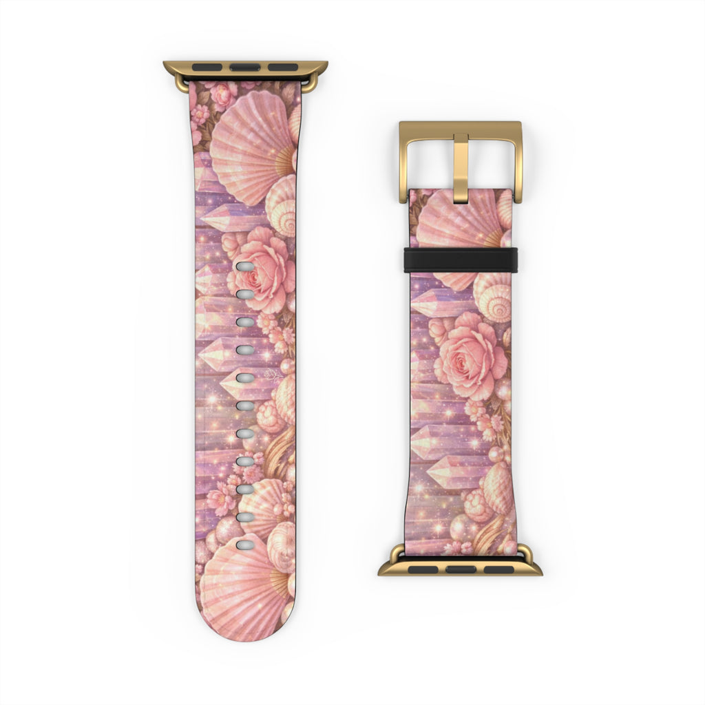 Lemurian Rose Crystal Garden Watch Band — Floral Magical Shell Pattern Apple Watch Strap