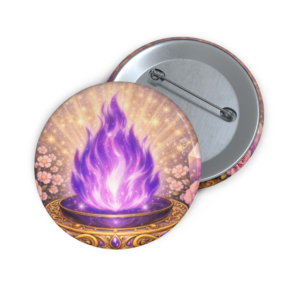 Violet Flame Pin Button — 7th Ray Flame Enamel-Style Badge