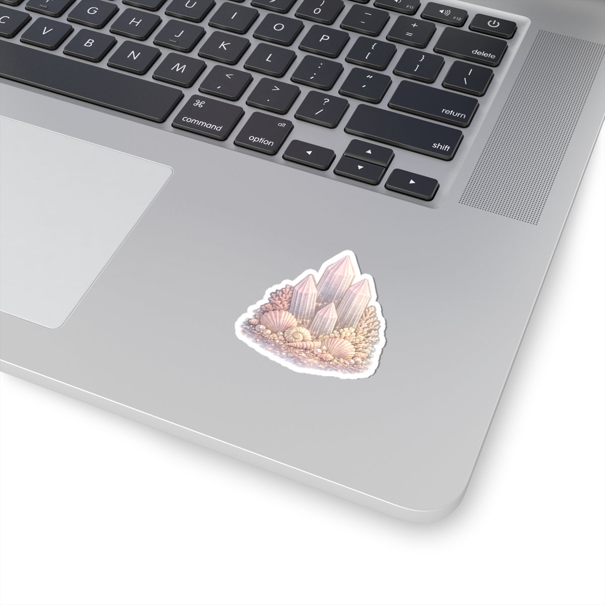 Pastel Lemurian Crystal Cluster Sticker — Iridescent Gem & Seashell Kiss-Cut Decal