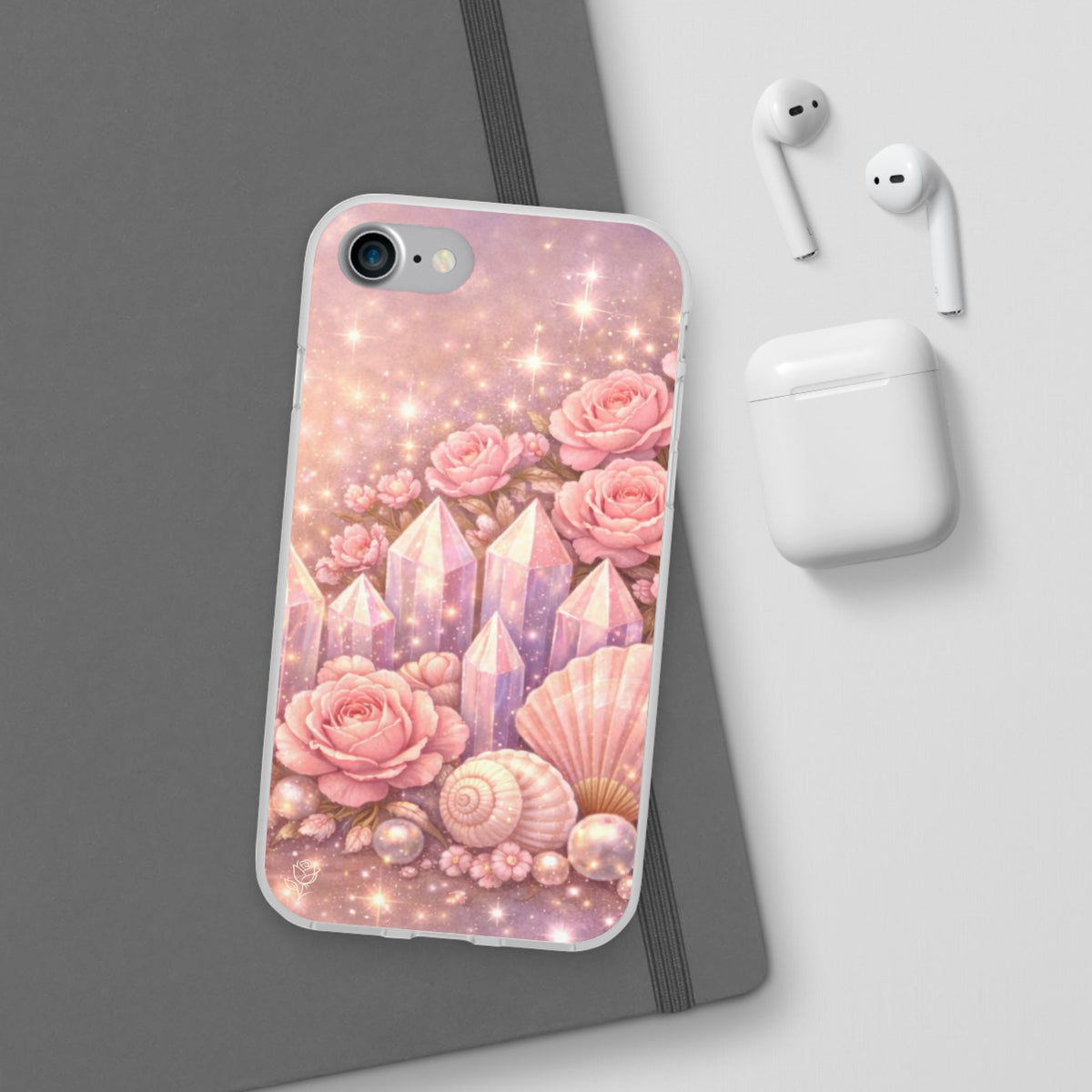 iPhone Case Lemurian Rose Crystal Garden — Sparkling Pastel Floral iPhone Cover