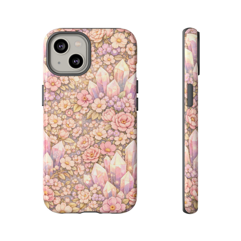 iPhone Case — Angelic Crystal Garden Phone Case — Pink Floral Quartz Protective Cover