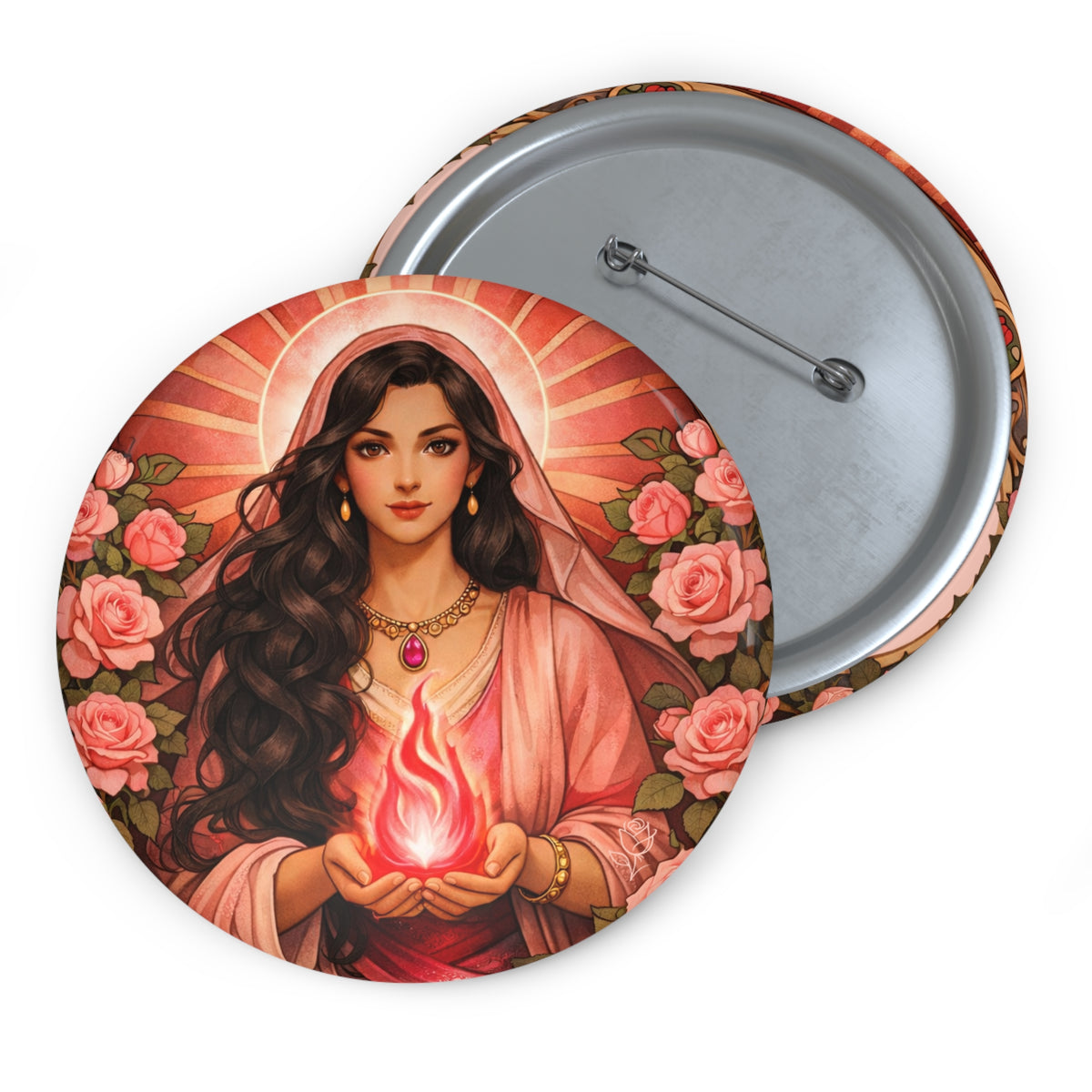 Golden Ruby Flame Pin Button — Master Nada Chohan of the Sixth Ray Badge