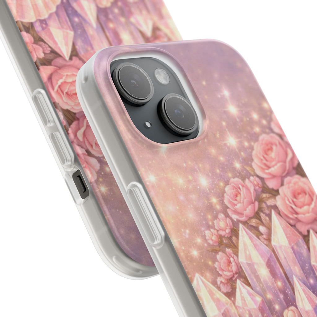 iPhone Case Lemurian Rose Crystal Garden — Sparkling Pastel Floral iPhone Cover