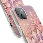 iPhone Case Lemurian Rose Crystal Garden — Sparkling Pastel Floral iPhone Cover