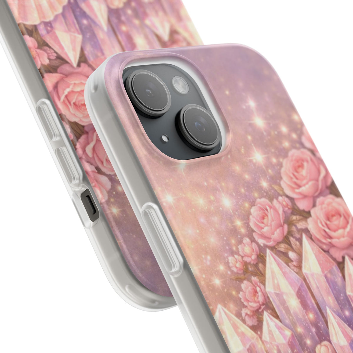iPhone Case Lemurian Rose Crystal Garden — Sparkling Pastel Floral iPhone Cover
