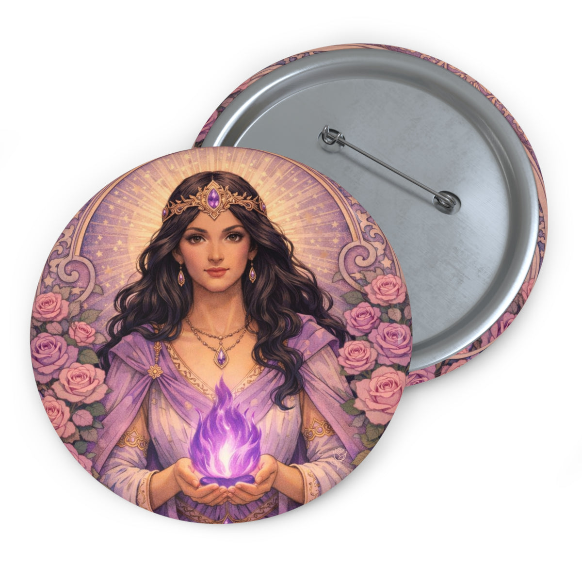 Master Portia Pin Button — Violet Flame Enamel Badge