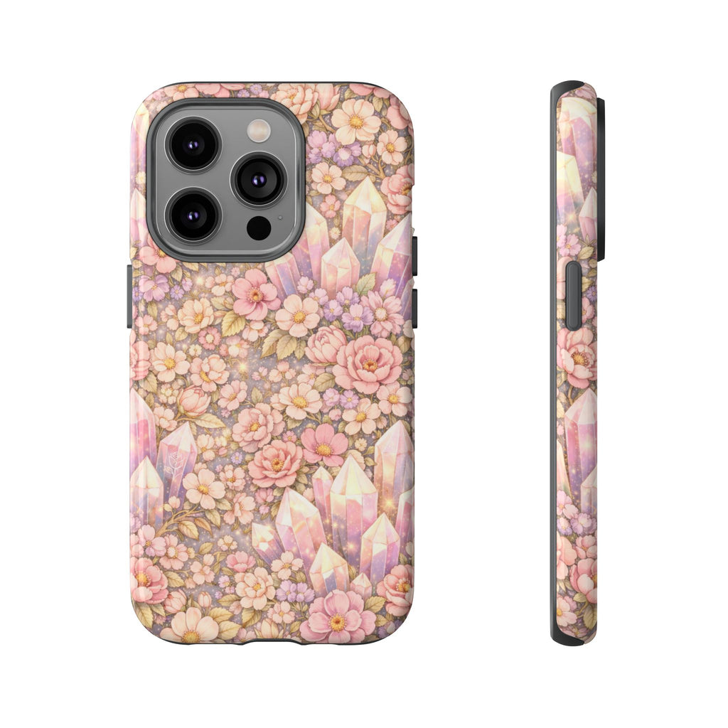 iPhone Case — Angelic Crystal Garden Phone Case — Pink Floral Quartz Protective Cover