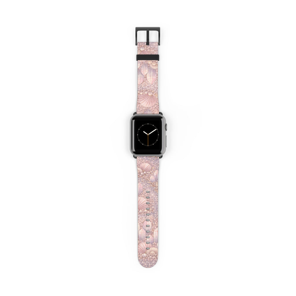 Lemurian Mermaid Crystal Garden Pattern iWatch Band — Pink Seashell Apple Watch Strap