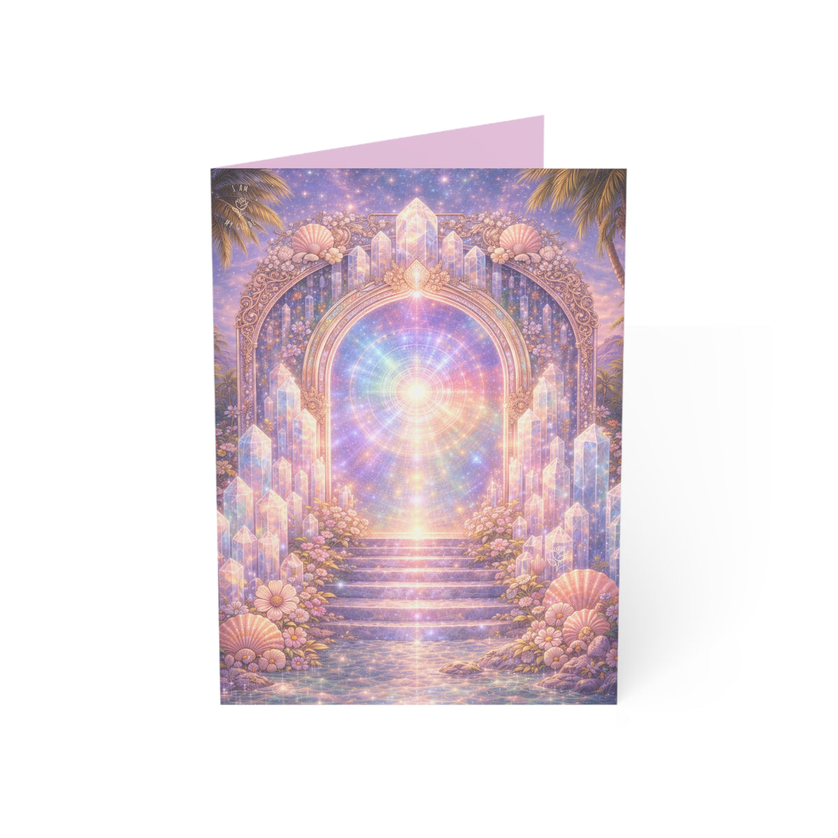 Lemurian Crystal Portal Greeting Card — Ethereal Crystal Stairway Blank Note (1/10/30/50 pcs)