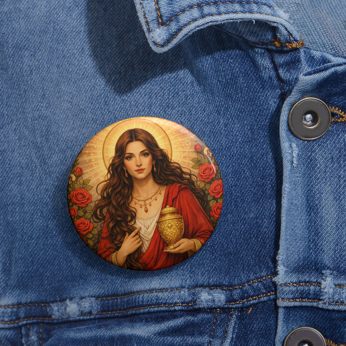 The Sisterhood of The Rose Pin Button — Mary Magdalene Style Badge