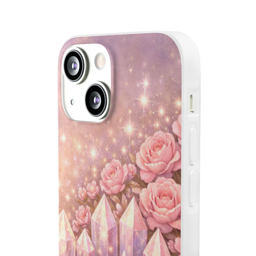 iPhone Case Lemurian Rose Crystal Garden — Sparkling Pastel Floral iPhone Cover