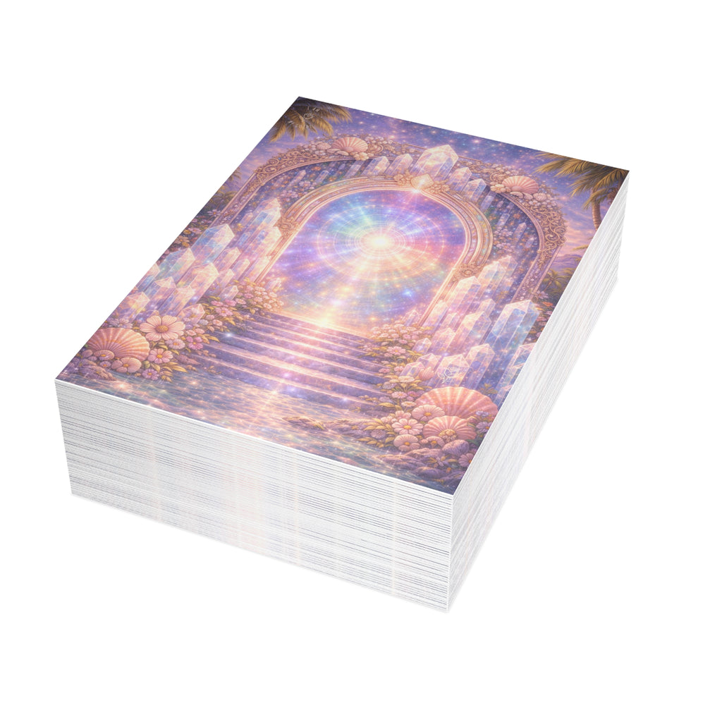 Lemurian Crystal Portal Greeting Card — Ethereal Crystal Stairway Blank Note (1/10/30/50 pcs)