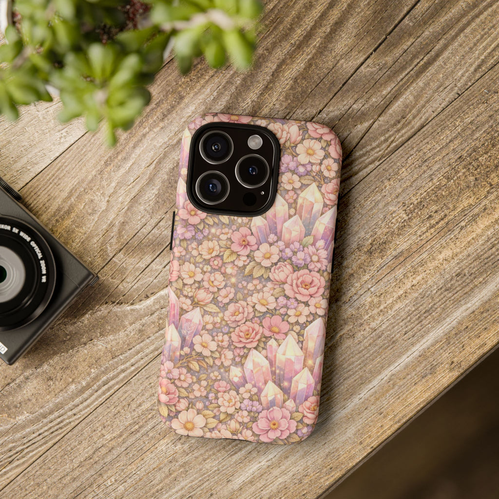 iPhone Case — Angelic Crystal Garden Phone Case — Pink Floral Quartz Protective Cover