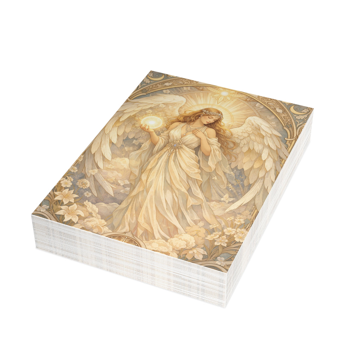 Birthday Angel Sitael Greeting Cards — Ethereal Angel Floral Blank Note Cards (Single or Pack of 10/30/50)