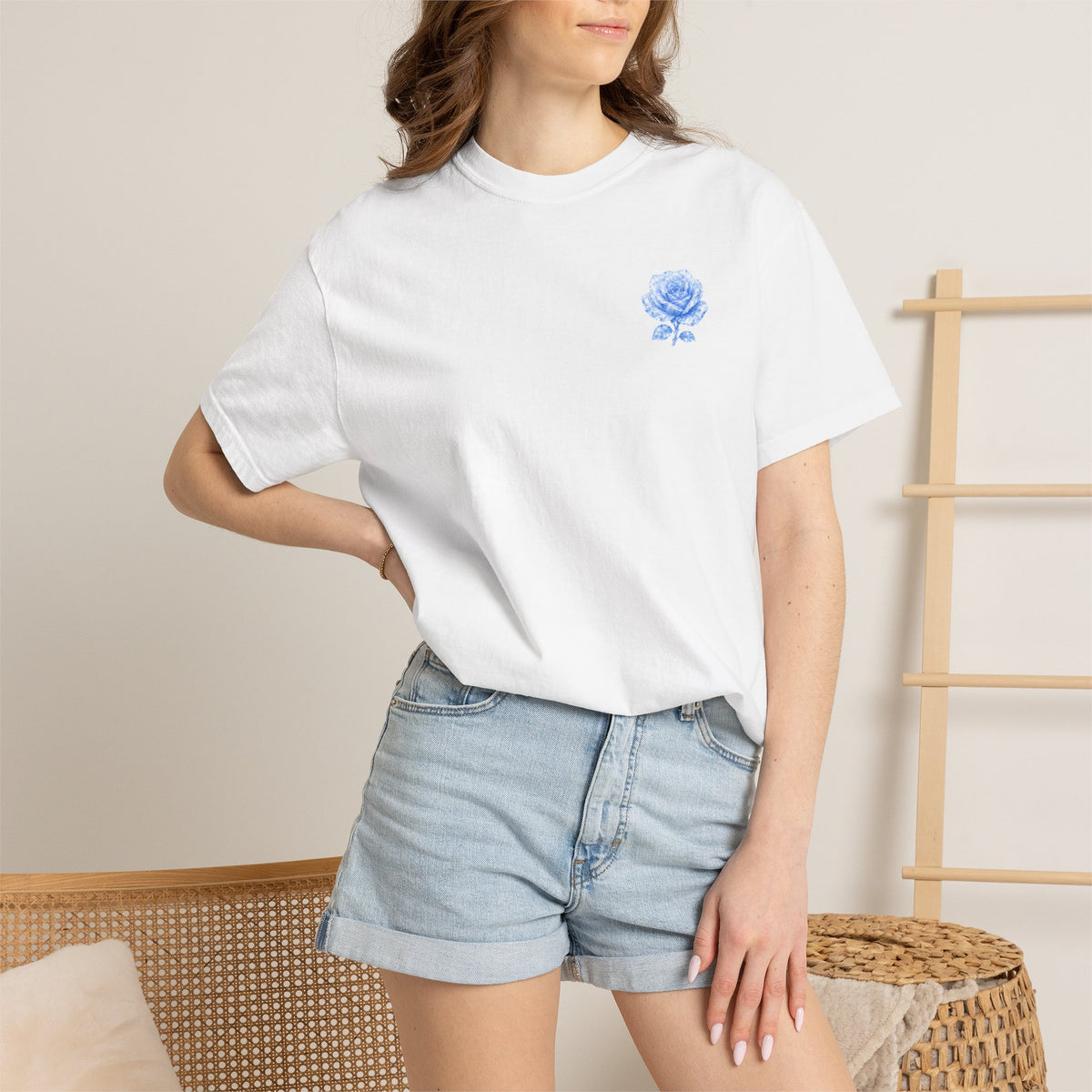 Celestite Rose Crystal Graphic T-Shirt — Chest & Back Floral Print