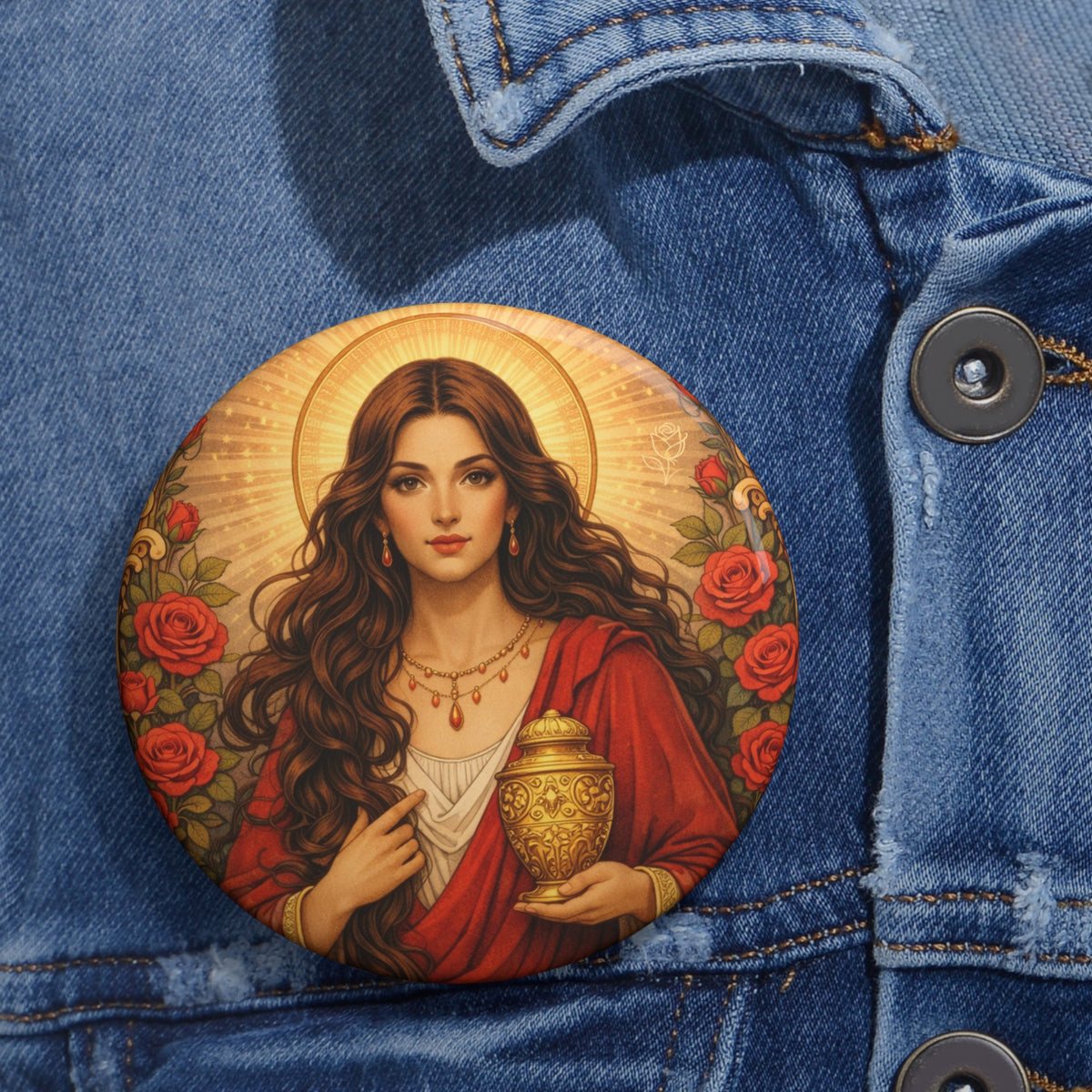 The Sisterhood of The Rose Pin Button — Mary Magdalene Style Badge