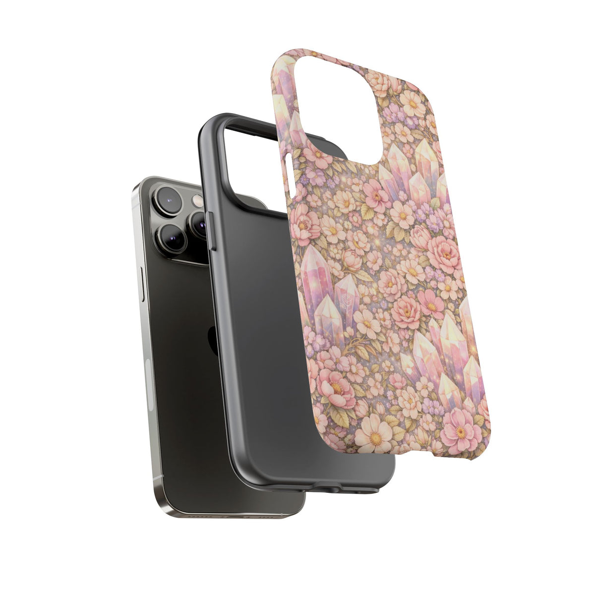 iPhone Case — Angelic Crystal Garden Phone Case — Pink Floral Quartz Protective Cover