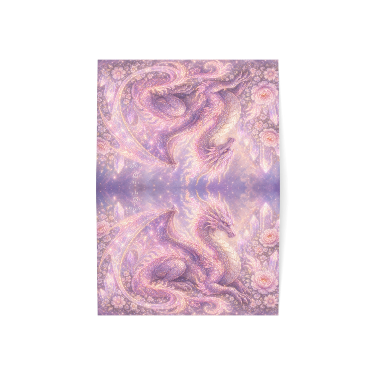 Lilac Fire Dragon Greeting Card — Pastel Floral Dragon Art Folded Note Cards (1/10/30/50-pack)