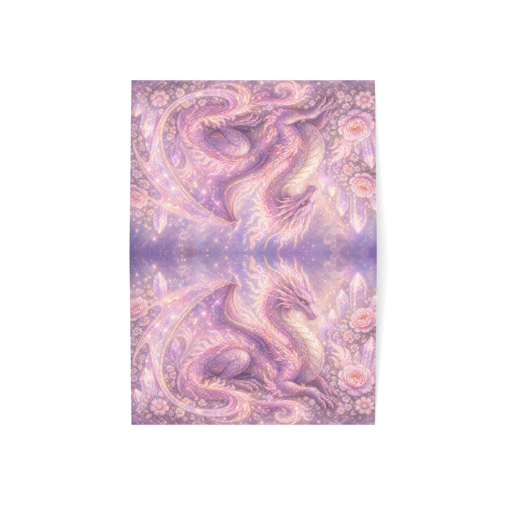 Lilac Fire Dragon Greeting Card — Pastel Floral Dragon Art Folded Note Cards (1/10/30/50-pack)