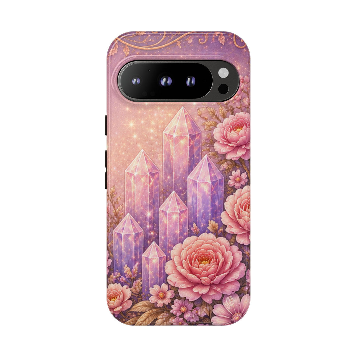 Google Pixel Lilac Quartz Garden Phone Case — Pink Floral Crystal Phone Cover