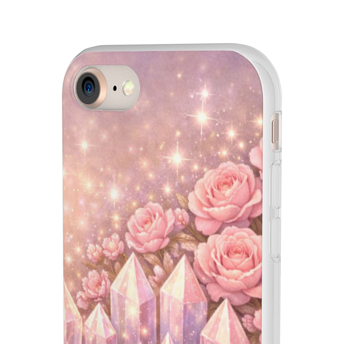 iPhone Case Lemurian Rose Crystal Garden — Sparkling Pastel Floral iPhone Cover