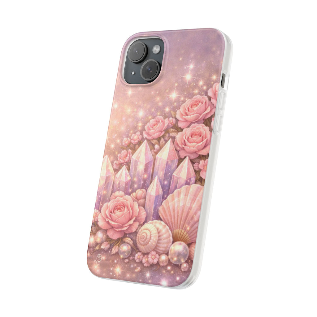iPhone Case Lemurian Rose Crystal Garden — Sparkling Pastel Floral iPhone Cover