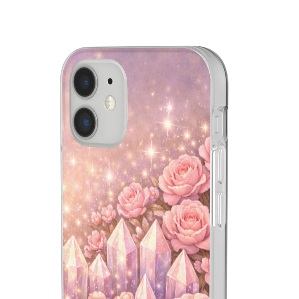 iPhone Case Lemurian Rose Crystal Garden — Sparkling Pastel Floral iPhone Cover