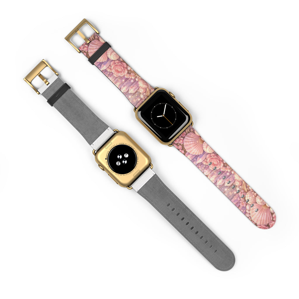 Lemurian Rose Crystal Garden Watch Band — Floral Magical Shell Pattern Apple Watch Strap