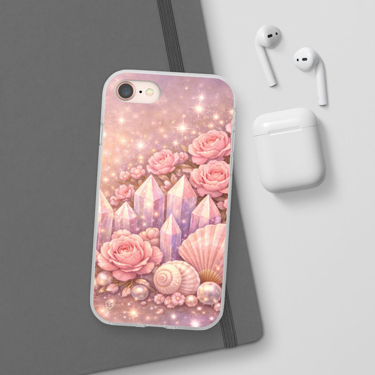iPhone Case Lemurian Rose Crystal Garden — Sparkling Pastel Floral iPhone Cover