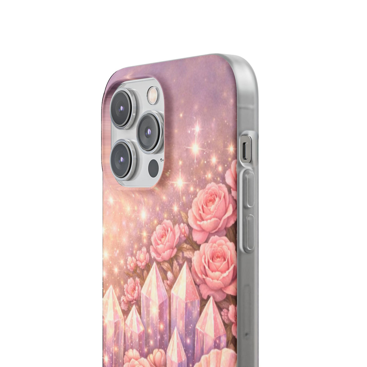 iPhone Case Lemurian Rose Crystal Garden — Sparkling Pastel Floral iPhone Cover