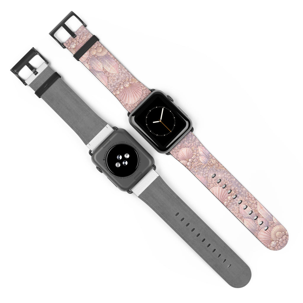 Lemurian Mermaid Crystal Garden Pattern iWatch Band — Pink Seashell Apple Watch Strap