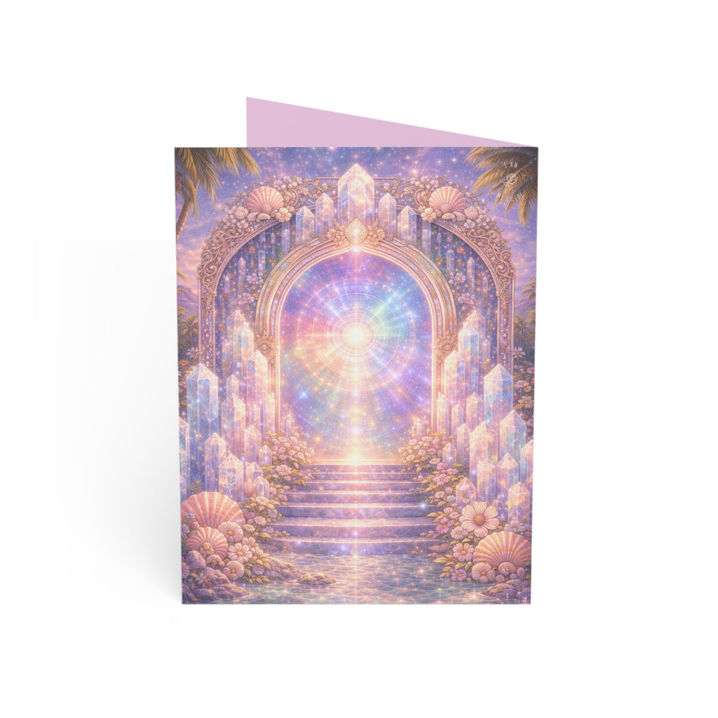 Lemurian Crystal Portal Greeting Card — Ethereal Crystal Stairway Blank Note (1/10/30/50 pcs)