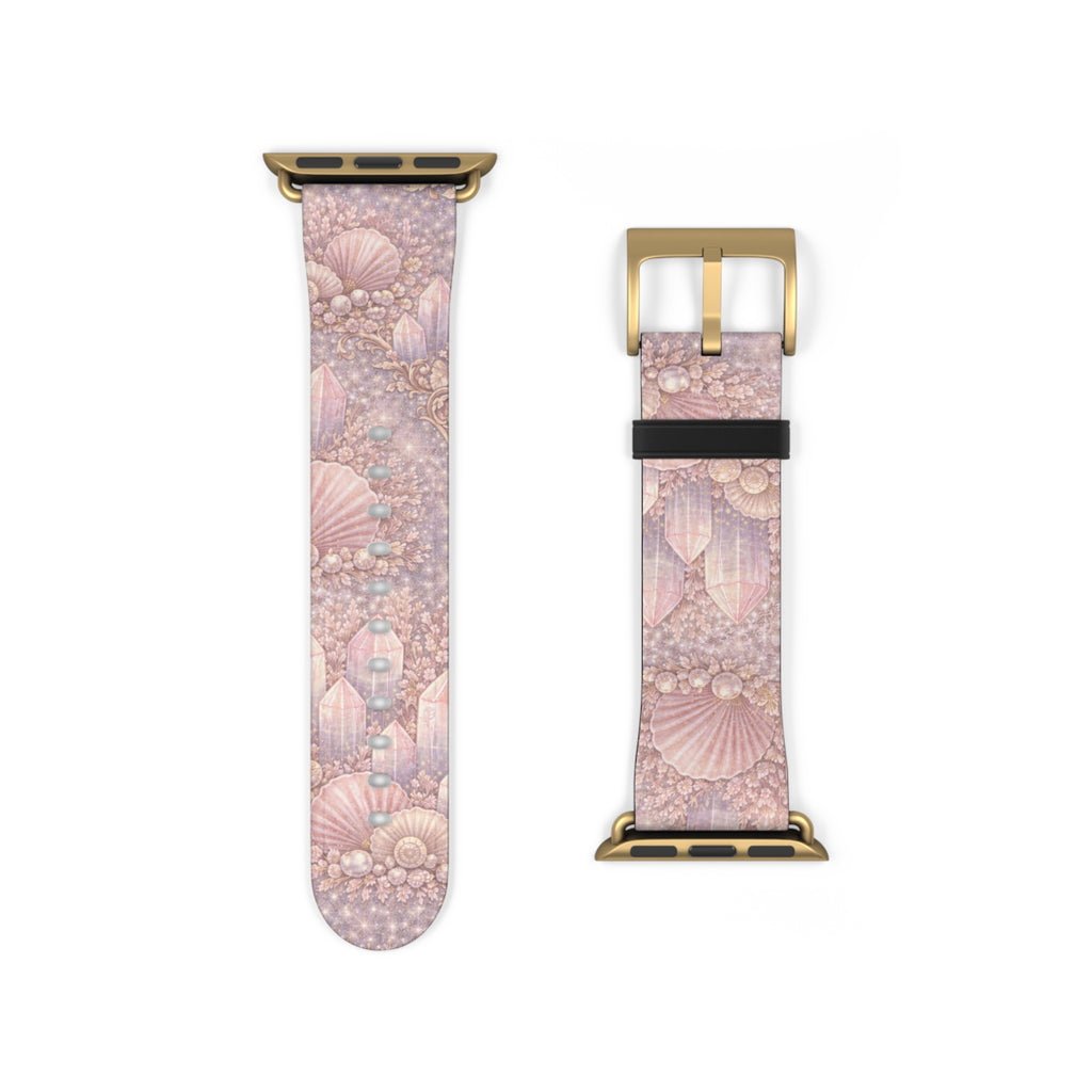 Lemurian Mermaid Crystal Garden Pattern iWatch Band — Pink Seashell Apple Watch Strap