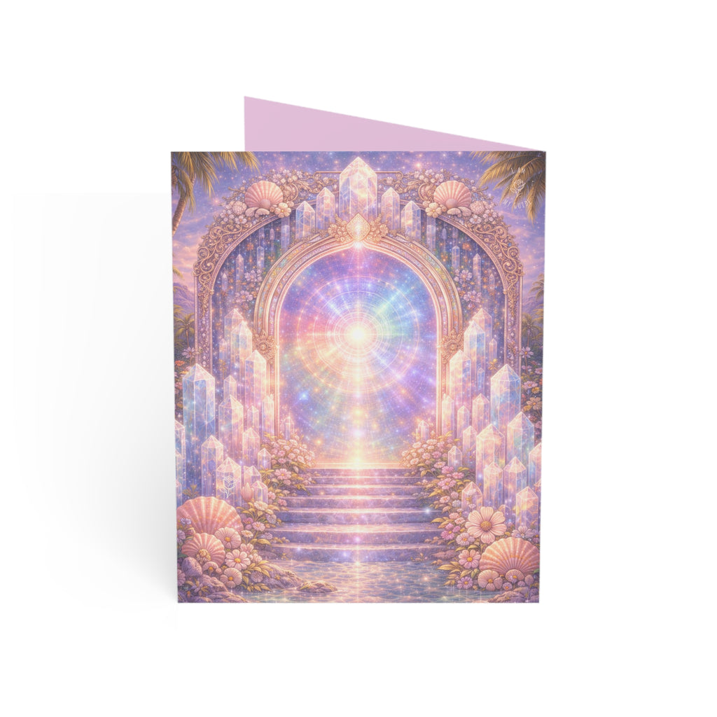 Lemurian Crystal Portal Greeting Card — Ethereal Crystal Stairway Blank Note (1/10/30/50 pcs)