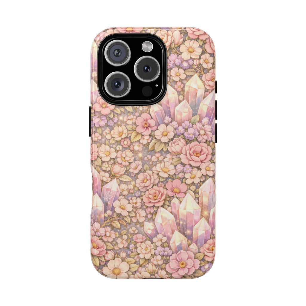 iPhone Case — Angelic Crystal Garden Phone Case — Pink Floral Quartz Protective Cover