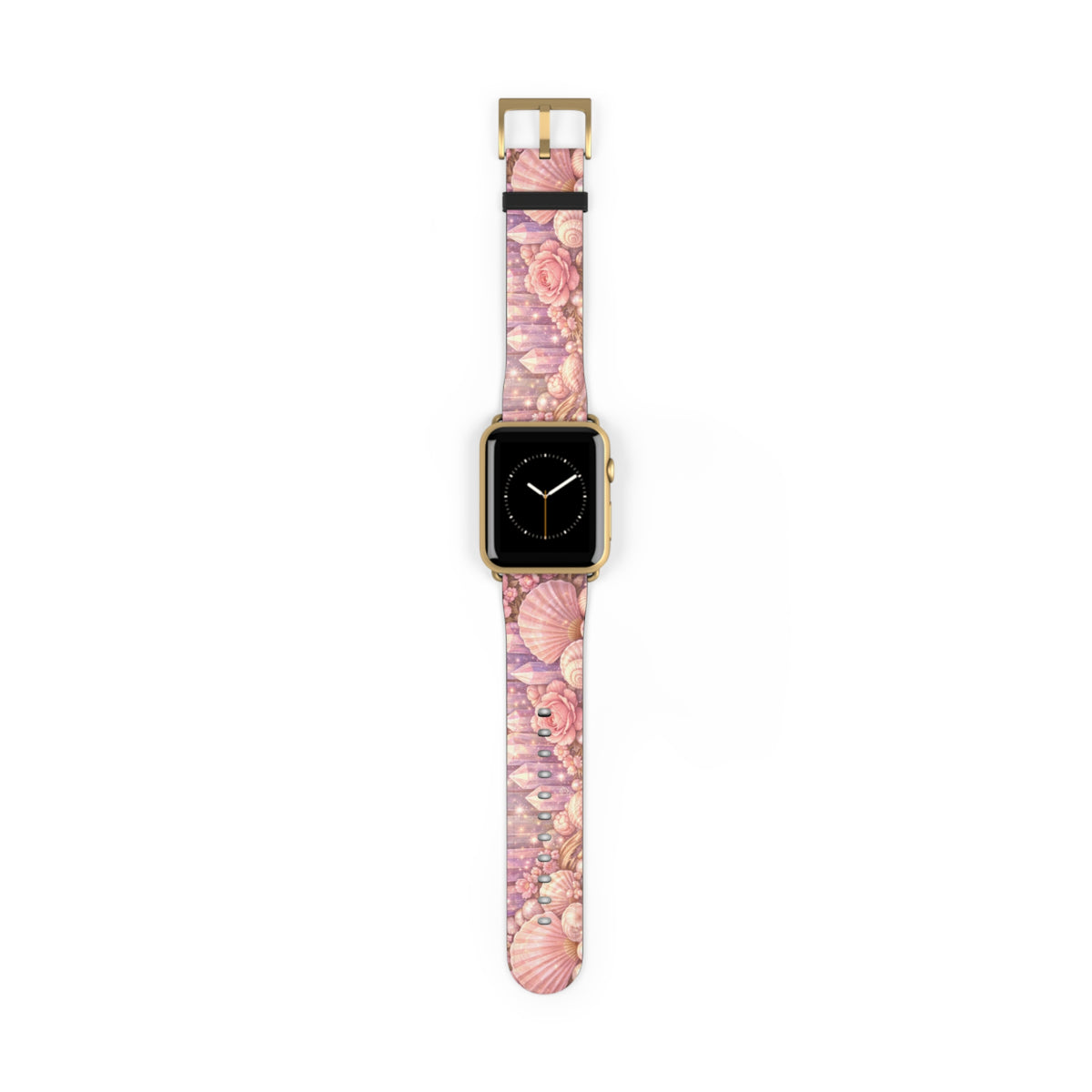 Lemurian Rose Crystal Garden Watch Band — Floral Magical Shell Pattern Apple Watch Strap
