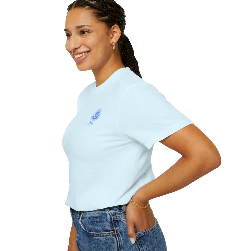 Celestite Rose Crystal Graphic T-Shirt — Chest & Back Floral Print
