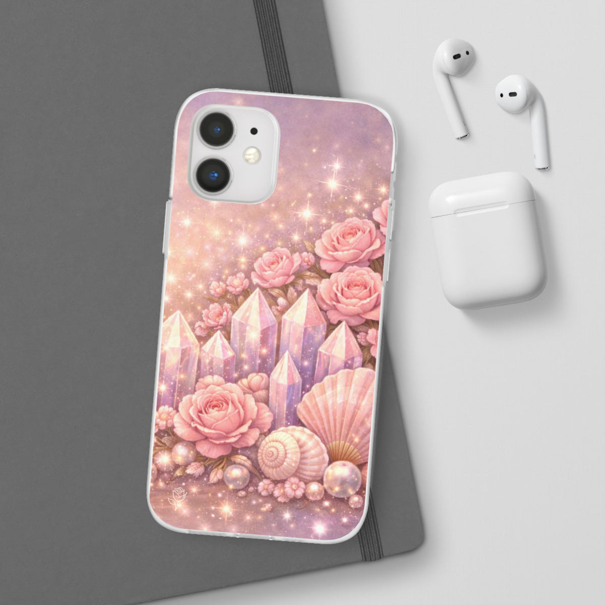 iPhone Case Lemurian Rose Crystal Garden — Sparkling Pastel Floral iPhone Cover