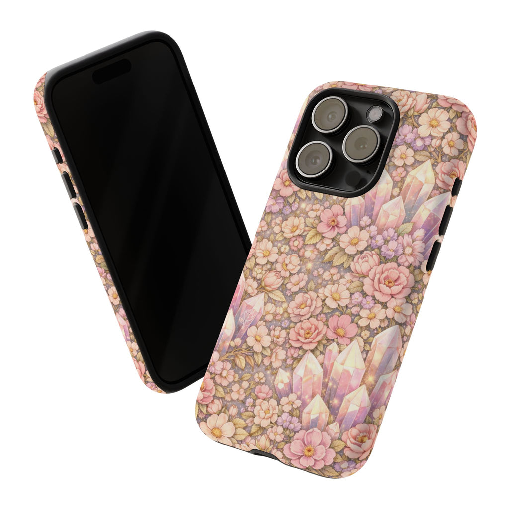 iPhone Case — Angelic Crystal Garden Phone Case — Pink Floral Quartz Protective Cover