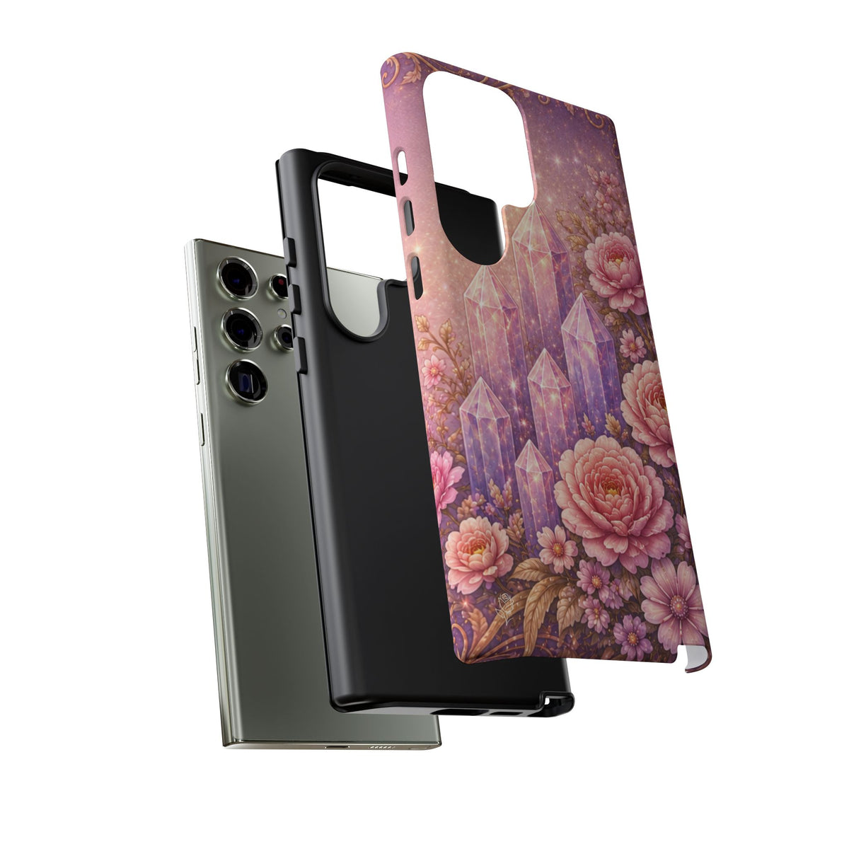 Samsung Galaxy Crystal Garden Phone Case — Pink Floral Crystal Phone Cover