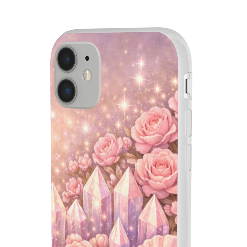 iPhone Case Lemurian Rose Crystal Garden — Sparkling Pastel Floral iPhone Cover