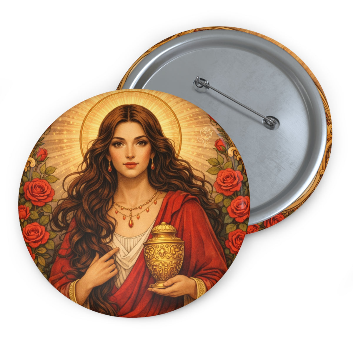 The Sisterhood of The Rose Pin Button — Mary Magdalene Style Badge