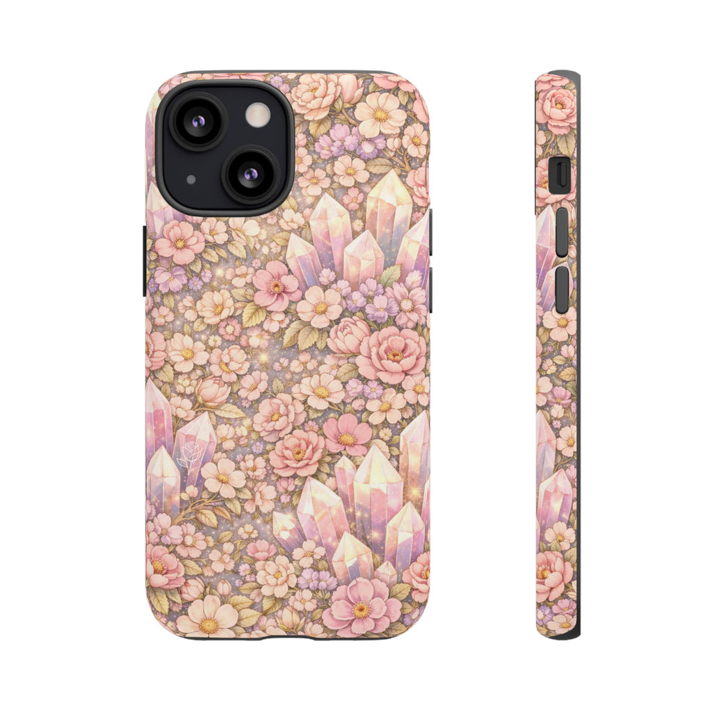 iPhone Case — Angelic Crystal Garden Phone Case — Pink Floral Quartz Protective Cover